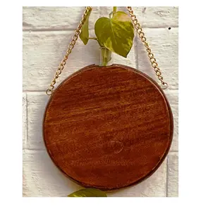 Maceta colgante redonda de madera hecha a mano de madera de mango embrague de lujo hecha de resina de madera metálica color y forma personalizados Venta caliente