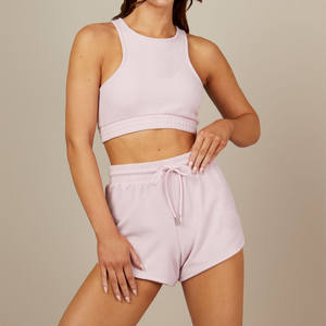 Wholesale Customizable 2-Piece <b>Set</b> Above-Knee Length Tank <b>Tops</b> <b>and</b> <b>Shorts</b> Solid Pattern Collarless Summer Knitting for <b>Women</b> - Product Image 1