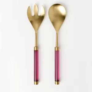 Ensemble de service à salade en acier inoxydable argenté avec manche martelé argenté pour mariage - Product Image 4