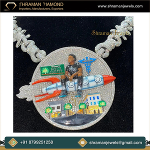 เครื่องประดับแฟชั่นหรูคุณภาพสูงสำหรับผู้ชาย จี้เพชรโมอิสซาไนต์ทรงกลมแบบฮิปฮอป รุ่น “ROCKET MAN” ประดับเพชร VVS พร้อมสร้อยคิวบันแบบแหลม 18 นิ้ว - Product Image 2