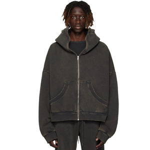 เสื้อฮู้ดขนแกะผ้าฝ้ายอินทรีย์ GSM 510ซักด้วยเอนไซม์ทนทานสีดำซิปเต็มตัว - Product Image 2