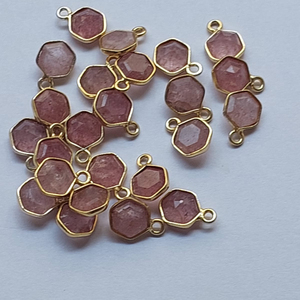 Dijes de Cuarzo Rosa Natural, Hechos a Mano, Forma Hexagonal, Plata de Ley, Rosa, 7x7mm, para Joyería - Product Image 1