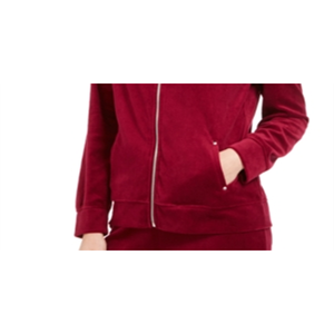 เสื้อแจ็คเก็ตผู้หญิง Karen Scott แบบกลับด้านได้ สีม่วง ผ้ากำมะหยี่ ซิปด้านหน้า สไตล์บอมเบอร์ วาร์ซิตี้ มีฮู้ด คอตั้ง ไซส์ XL สีพื้น - Product Image 3