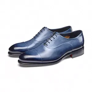 Factory Private Custom blue classic Men Dress Shoes Genuine Leather Formal Leather Luxury Fashion Groom Wedding Shoes