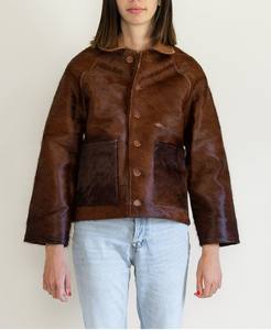 Veste en cuir d'hiver en poils de vache pour femmes, col tournant solide, manches complètes et doublure en satin respirant - Product Image 4