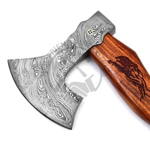 Hache Viking en acier Damas forgé à la main, hachette, tomahawk avec tête barbue, camping en plein air, chasse, manche enveloppé de cuir, étui - Product Image 6