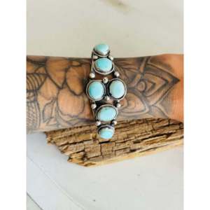 Bobby Johnson Kingman Fashion <b>Cuff</b> <b>Bracelet</b> Turquoise & Sterling <b>Silver</b> Cluster Design - Product Image 2