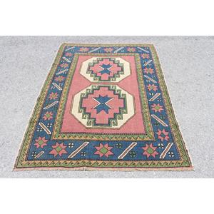 Tapis vintage 4,7x6,2 pi (143x190 cm), tapis turc bleu à motifs floraux - Product Image 1