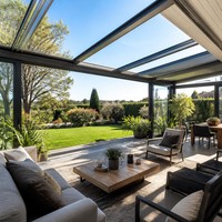 Moderna Terraza Acristalada de Aluminio con Triple Cristal, Techo Retráctil Insonorizado, Refugio para Jardín Exterior