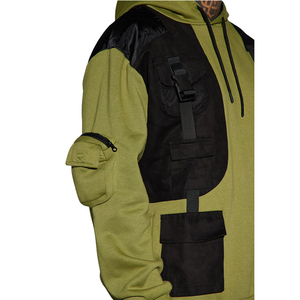 Sudadera con Capucha para Hombre, Estilo Cargo, Holgada, con Hombros Caídos, de Felpa Francesa, Color Vintage, con Bolsillos y Cinturón, Color Oliva - Product Image 2