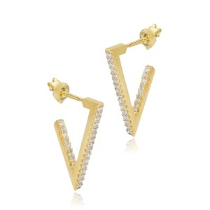 Boucles d'oreilles géométriques en zircon, design triangulaire, fabrication artisanale turque, bijoux en argent sterling 925, vente en gros - Product Image 4