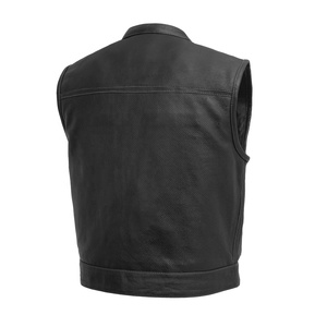 Chaqueta de cuero sin mangas de estilo Vintage Premium para hombre, chaleco perforado con bolsillos y cremallera, transpirable, a prueba de viento, para uso en invierno y exteriores - Product Image 2