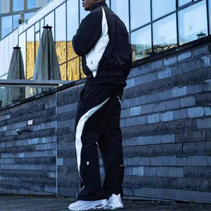 Ensemble de veste décontractée à capuche en deux pièces, couleur unie, imprimé, délavé à l'acide, cordon de serrage, 100% coton, streetwear, fabrication sur mesure - Product Image 2