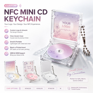 Porte-clés mini <span class=keywords><strong>CD</strong></span> NFC transparent en acrylique avec logo personnalisé, compatible avec les puces NTAG213 / 215 / 216 / 1K - Product Image 1