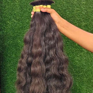Extensions de Cheveux Humains de Temple Indien Ondulés Naturels en Vrac de Qualité Supérieure Authentiques Un Donneur Cheveux Bruts Original Commerce Indien - Product Image 1