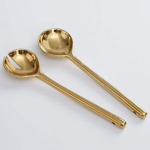Prix de gros Ensemble de service à salade en laiton et acier inoxydable avec branche Cuillère Fourchette Outil de service Vaisselle Cuillères Ensemble de couverts - Product Image 6