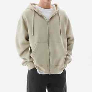 Sweat à capuche zippé pour homme, 100% coton, imprimé hiver, surdimensionné, délavé à l'acide, brodé, coupe ample, épaules tombantes, coupe courte, poids lourd - Product Image 3