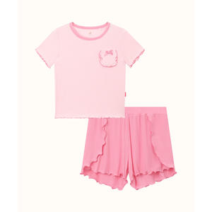 Conjunto de Ropa de Uso Diario para Niñas Pequeñas, Camiseta de Manga Corta y Pantalones Cortos de Tela Acanalada - Product Image 5