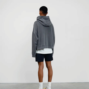 Sweat-shirt à capuche gris foncé délavé pour homme, uni, surdimensionné, en molleton, personnalisable, streetwear, sweat-shirt vierge, fournisseur en gros, marque privée - Product Image 5