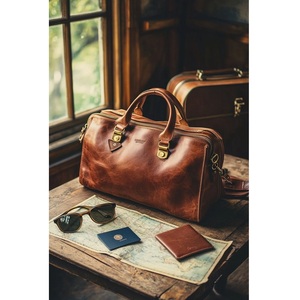 Sac de voyage multifonctionnel de luxe en cuir véritable surdimensionné avec fermeture éclair en polyester, réutilisable, portable, grande capacité, pour le week-end - Product Image 1