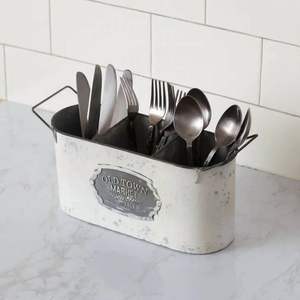 Large <b>divided</b> galvanized utensil caddy for outdoor dining events backyard parties and rustic kitchen decor - Product Image 3