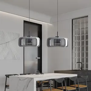 Lustre suspendu minimaliste moderne en fer et verre, finition noir et or, éclairage intérieur LED 3 couleurs - Product Image 5