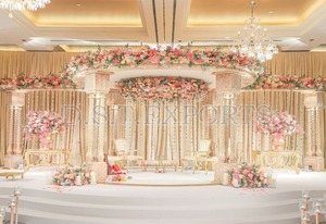 Destino Tema al aire libre Boda Mandap Asequible Boda al aire libre Mandap blanco LA Boda India Fibra blanca Tallada Mandap - Product Image 3