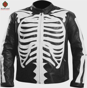 Blouson aviateur en simili cuir à imprimé squelette noir et blanc, décontracté, pour l'hiver, style moto, avec fermeture éclair, style Halloween et gothique - Product Image 4