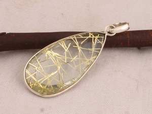 Pendentif en quartz rutile doré en argent sterling fait à la main en forme de poire collier de pierres précieuses naturelles pour femmes - Product Image 6