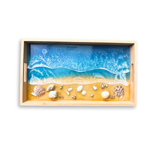 Plateau paysage marin en bois d'acacia avec poignées uniques en bambou Décoration intérieure et vaisselle Plateaux de rangement uniques pour cadeaux de fête des mères - Product Image 6