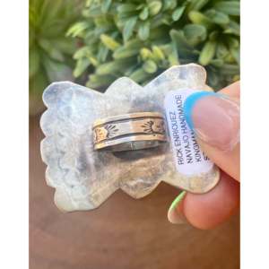 Rick Enriquez Kingman Turquoise & Sterling <b>Silver</b> <b>Statement</b> <b>Ring</b> Bezel Set with Marquise Cut Diamond Size 7.5 Everyday Wear - Product Image 6