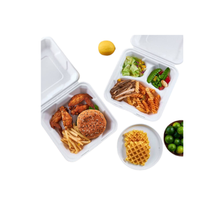 100% boîtes à déjeuner et à hamburger jetables naturelles de bagasse de canne à sucre 9x9 8x8 3CP CLAMSHELL à emporter adapté aux camions - Product Image 3