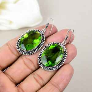 Plata de Ley 925 elegante forma de pera gota de piedras preciosas hecha a mano peridoto verde para mujeres niñas regalo perfecto encanto joyería - Product Image 3