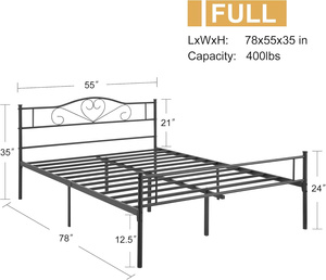 Heavy Duty Metal <b>Platform</b> <b>Bed</b> <b>Frame</b> with Headboard and Steel Slats, Noise-Free Mattress Foundation, No Box Spring Needed - Product Image 5