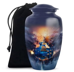 Urna Funeraria de Metal Esmaltado con Forma de Guitarra, para Cenizas Humanas de Adultos, en Latón/Aluminio - Product Image 1