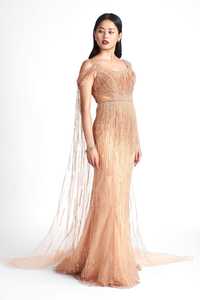 Crepé hasta el suelo A-Line vestido de noche con cuentas trabajo hecho a mano perlas bordadas antiestático ecológico Formal Prom vestido de cóctel - Product Image 5