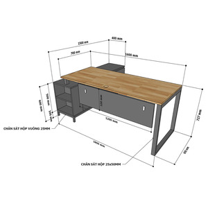 Table d'ordinateur exécutive 180x150cm, design moderne et contemporain, avec armoire intégrée en bois d'hévéa - BGD68059, mobilier de bureau stable - Product Image 4