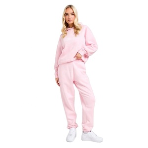 Wholesale Women Hooded Pullover Winter Light <b>Pink</b> <b>Tracksuit</b> OEM Custom Logo Full Sleeve Cotton Fleece Fitness <b>Set</b> - Product Image 5