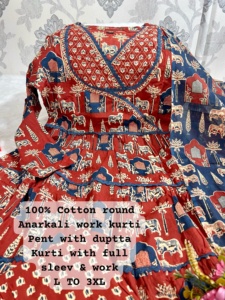 Última colección de algodón puro con estampado de bloques Kurti Pant y Dupatta mujer fabricante de moda de Surat - Product Image 5