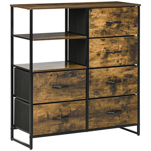 HOMCOM-Cajonera plegable de 6 cajones, tela de estilo industrial, acero y madera, 84x30x92cm, Marrón rústico - Product Image 1