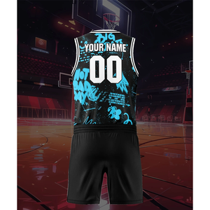 Ropa de baloncesto personalizable al por mayor transpirable y de secado rápido, diseño abstracto multicolor ideal para entrenar uniforme de baloncesto - Product Image 6
