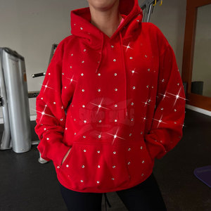 Nouveau sweat à capuche tendance pour homme grande taille, uni, hiver, avec strass et logo personnalisé, en tissu de coton respirant - Product Image 2