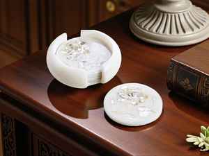 Ensemble de dessous-de-verre en marbre blanc avec incrustation de nacre, dessous-de-verre élégants et artisanaux pour boissons, décoration d'intérieur - Product Image 3