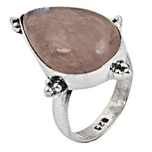 Bague en argent 925 avec quartz rose pour femmes, bijoux en pierres précieuses géométriques faits à la main avec placage rhodium, ensemble fin avec zircon comme pierre principale - Product Image 1