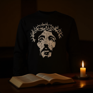 Camiseta Promocional Cristiana Devota de Manga Larga con Retrato Abstracto de Jesucristo - Product Image 3