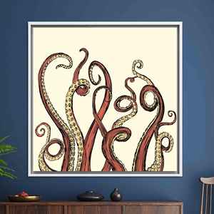 Abstract Octopus Tentacle Wall Art: Printed Canvas Artwork,WHITE <b>FRAMED</b> CANVAS - Product Image 1