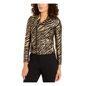 Veste boléro imprimée pour femme Anne Klein en beige kaki taille 12 - Col montant avec ceinture zippée pour l'automne - Product Image 1