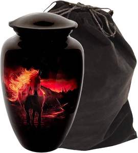Urne de crémation Memorial Container-avec Lovely Horse and Fire Art Work Grande taille 26 cms de haut - Product Image 2