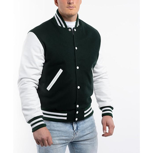 แจ็คเก็ตวิทยาลัยสั่งทำพิเศษ แจ็คเก็ตเบสบอลแบบ Letterman ปกตั้ง หนังแท้ แขนเสื้อตัดสี สำหรับฤดูใบไม้ผลิ - Product Image 1