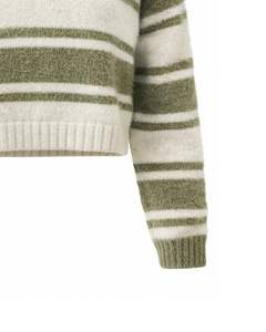 Customized Green Striped Women V Neck Crop Sweater Soft Knit Long Sleeve Winter Casual Fashion Pullover Jumper For Wholesale - Product Image 6